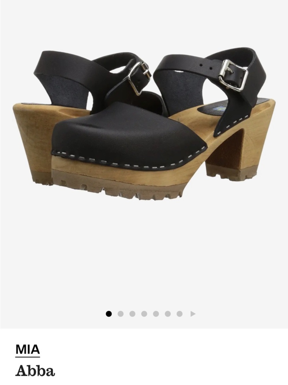 MIA Abba Black Leather Clog Sandal with Wood Heel
